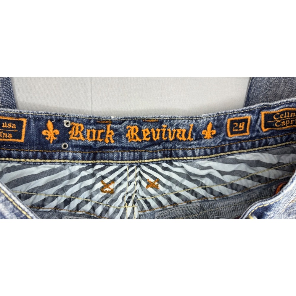 Rock Revival Celine Capri Jeans Womens 29 Blue Distressed Embroidered  Denim - Picture 3 of 10